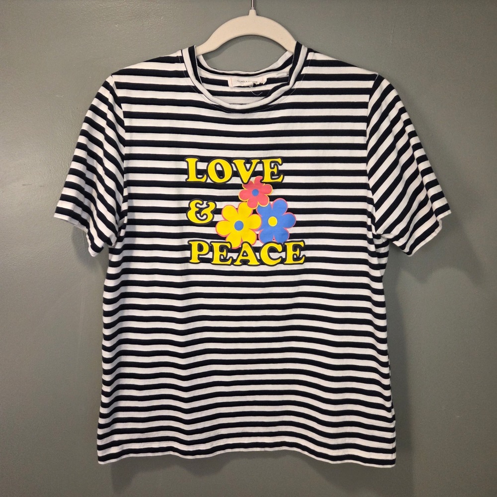 Chinti & Parker Women's Love & Peace Striped T-Shirt, Size L